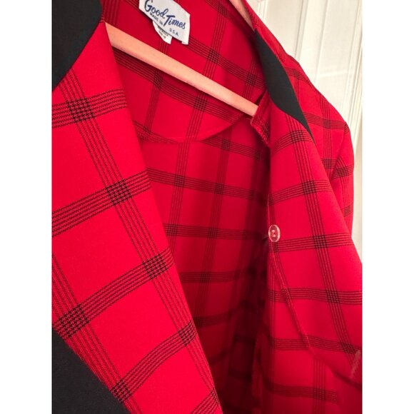 Vintage Red Plaid Blazer With Black Trim Made in USA Size 18 Christmas Holiday - Picture 5 of 12